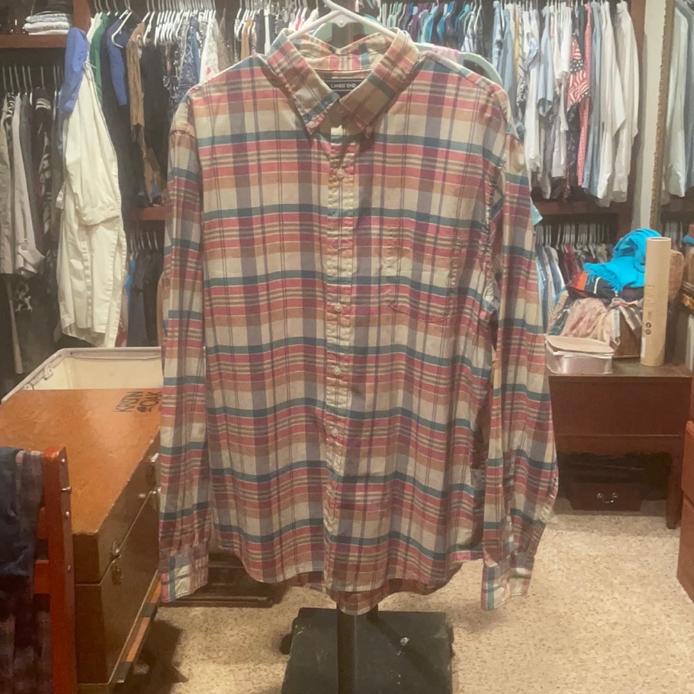 Lands End Button Shirt Large 16-16 1/2